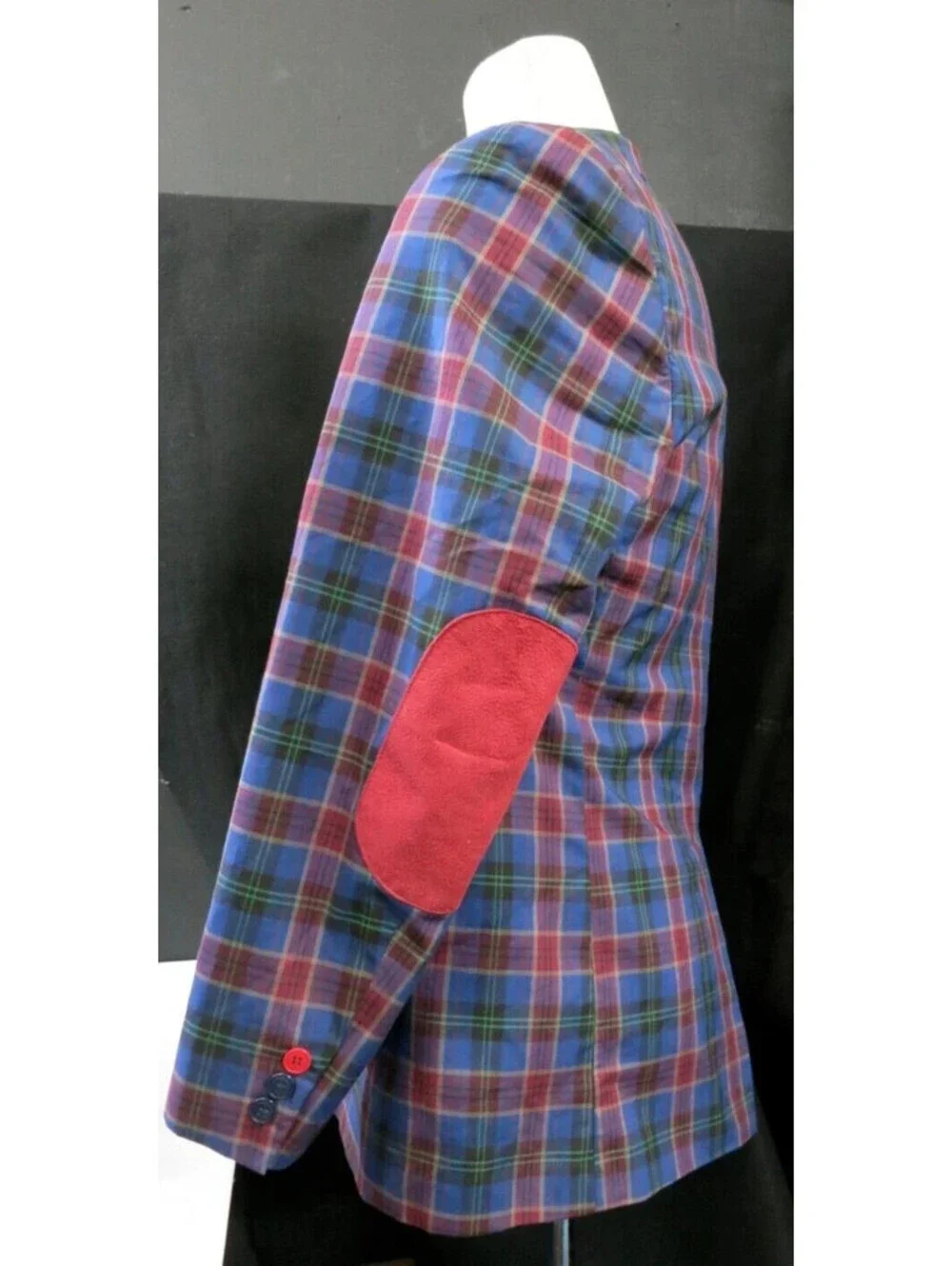 Lanzino Mens XL Navy Blue Marron Plaid Two Button Blazer